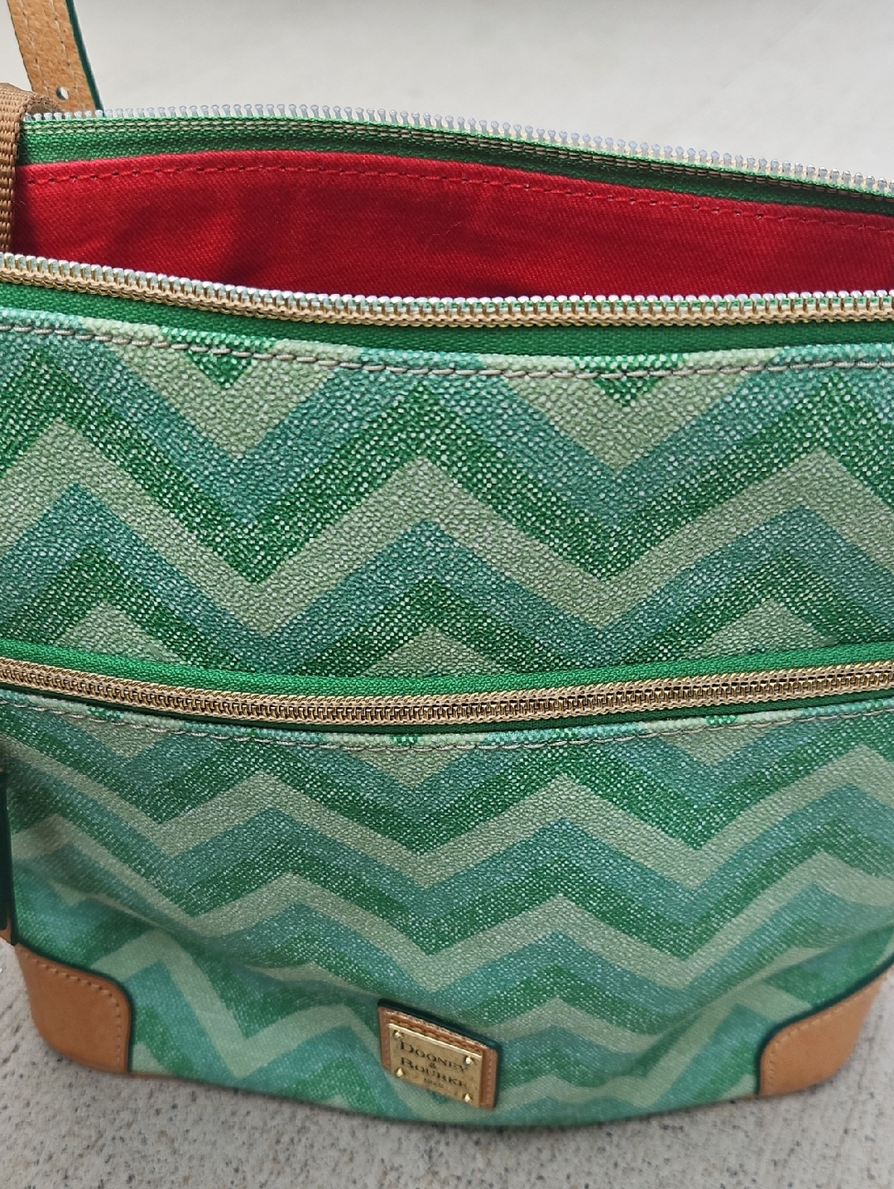 Green Chevron Crossbody Bag with Red Interior DOONEY AND Burke